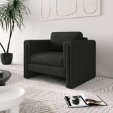 Modern single upholstered sofa armchair in teddy fabric or cotton linen blend